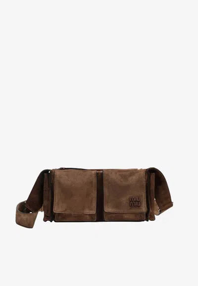 Miu Miu Utilitaire Suede Crossbody Bag In Brown