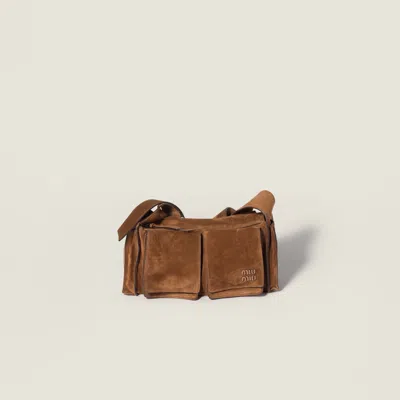 Miu Miu Utilitaire Suede Shoulder Bag In Brown