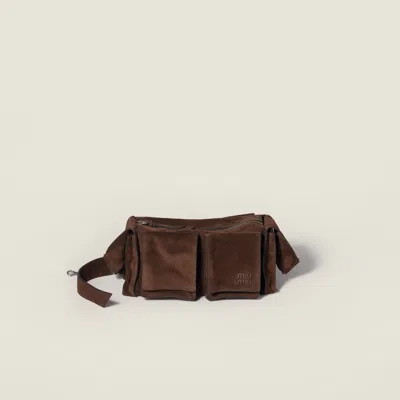 Miu Miu Suede Utilitaire Crossbody Bag Adjustable Strap In Brown