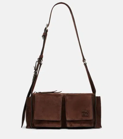 Miu Miu Utilitaire Suede Shoulder Bag In Brown
