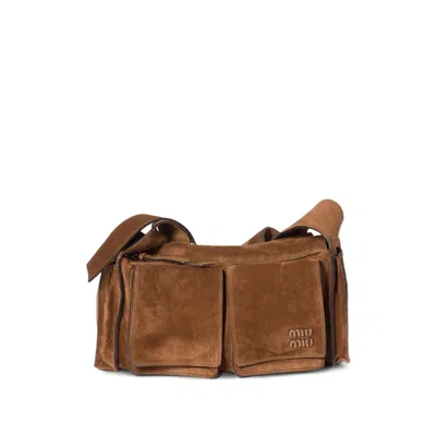 Miu Miu Suede Utilitaire Crossbody Bag Adjustable Strap In Brown
