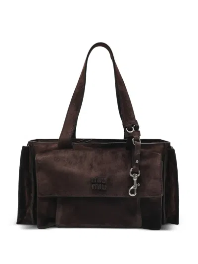 Miu Miu Utilitaire Suede Tote Bag In Brown