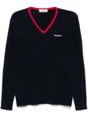 Miu Miu Blue Ribbed Wool Sweater In Blu+rosso