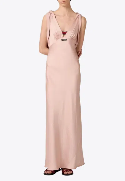 MIU MIU V-NECK DRAPED MAXI SATIN DRESS