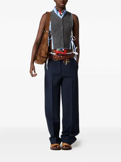 Miu Miu V-neck Logo Vest In Gray