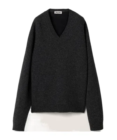 Miu Miu V-neck Pullover In Black