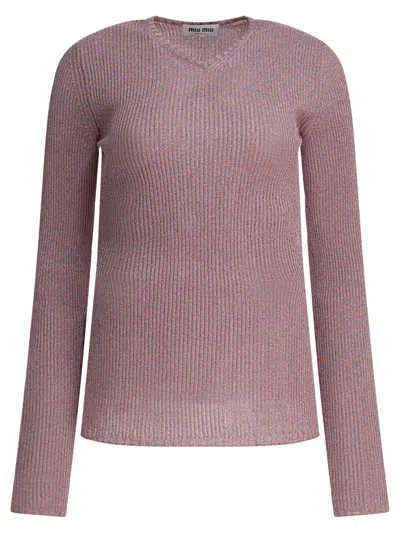Miu Miu V-neck Shirt In Viscose In Pink
