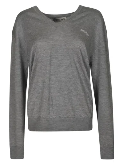 Miu Miu V-neck Sweater In Grey