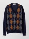 Miu Miu V-neck Wool Knitwear Argyle Pattern In Blue