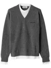 Miu Miu Cashmere V-neck Sweater With Jersey Inserts In Gray