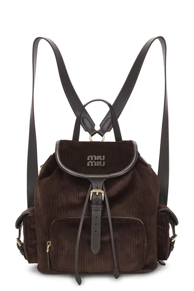 Miu Miu Velluto Righe Backpack In Brown