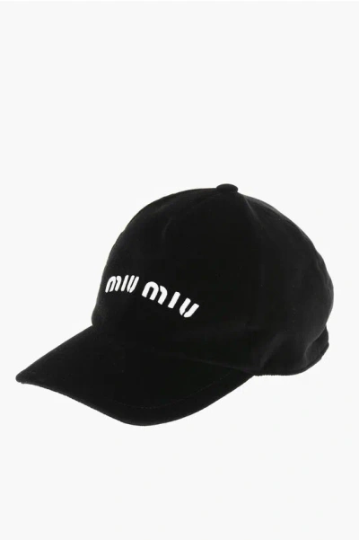Miu Miu Velour Baseball Cap With Embroidered Logo Grösse M