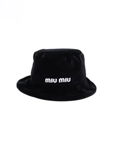 Miu Miu Velour Bucket Hat In Black