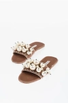 Miu Miu Velour Slides With Decorative Pearls In Transparent