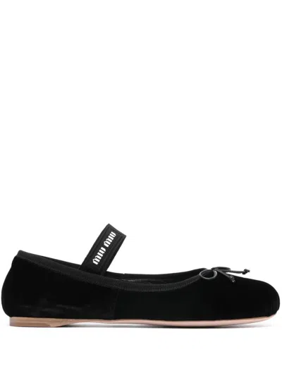 Miu Miu Velvet Ballerina Shoes In Black