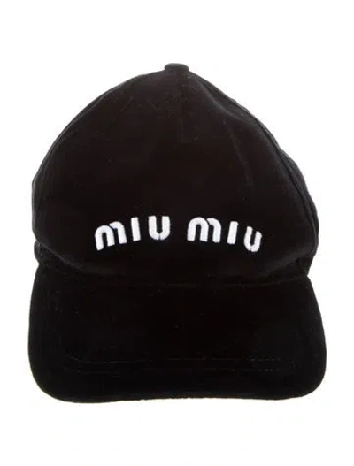 Pre-owned Miu Miu Velvet Baseball Cap In Black
