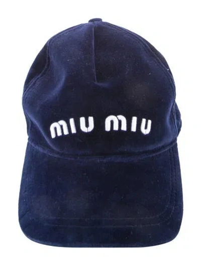Pre-owned Miu Miu Velvet Baseball Cap In Blue