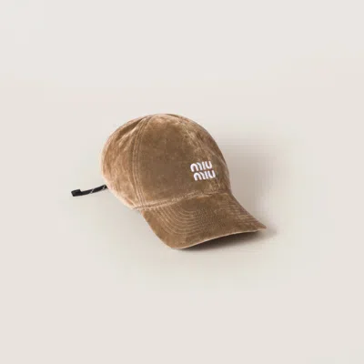 Miu Miu Velvet Baseball Cap In Sand/black