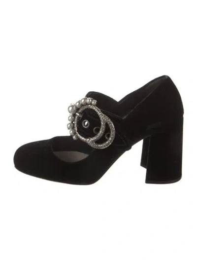 Pre-owned Miu Miu Velvet Beaded Accents Pumps In Black