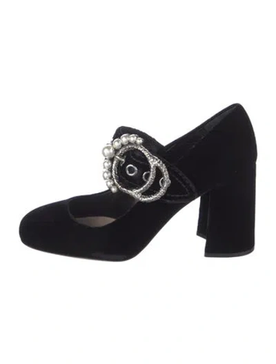Pre-owned Miu Miu Velvet Beaded Accents Pumps In Black