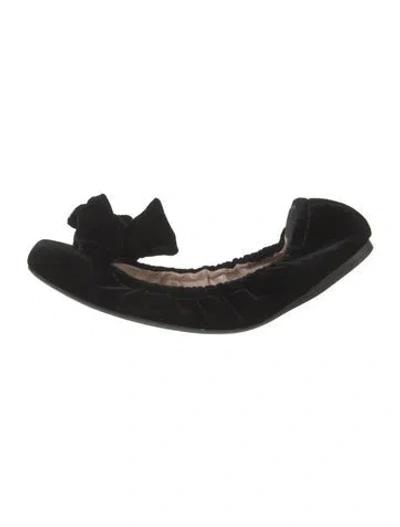 Pre-owned Miu Miu Velvet Bow Accents Ballet Flats In Black