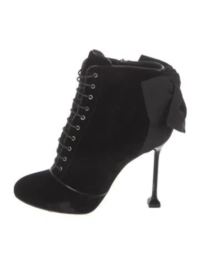 Pre-owned Miu Miu Velvet Bow Accents Lace-up Boots In Black