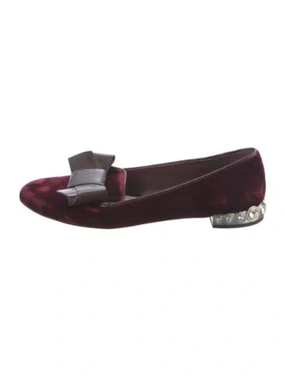 Pre-owned Miu Miu Velvet Bow Accents Loafers In Burgundy