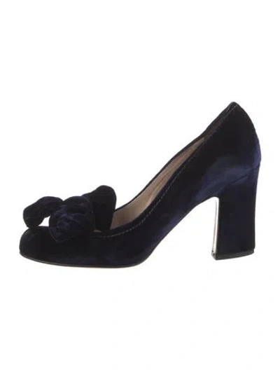 Pre-owned Miu Miu Velvet Bow Accents Pumps In Blue