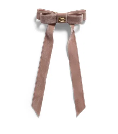 Miu Miu Velvet Bow Hair Clip In Brown