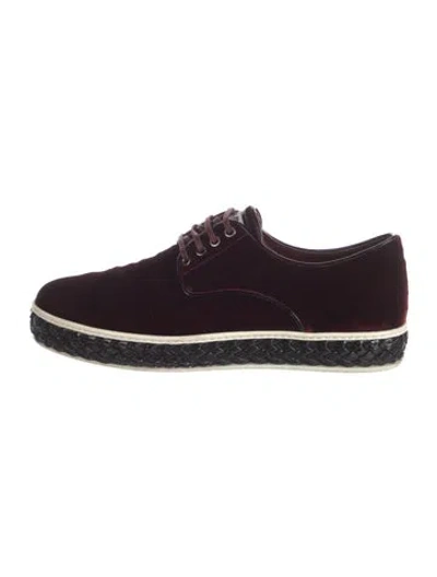 Pre-owned Miu Miu Velvet Braided Accents Oxfords In Burgundy