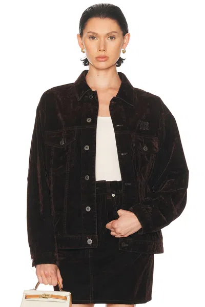 Miu Miu Velvet Button Up Jacket In Brown