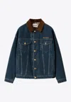 Miu Miu Flocked Denim And Velvet Blouson Jacket In Blue