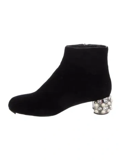 Pre-owned Miu Miu Velvet Crystal Embellishments Boots In Black