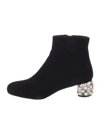 Pre-owned Miu Miu Velvet Crystal Embellishments Boots In Blue