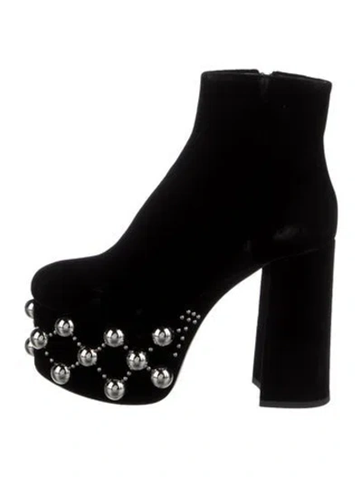 Pre-owned Miu Miu Velvet Crystal Embellishments Boots In Blue