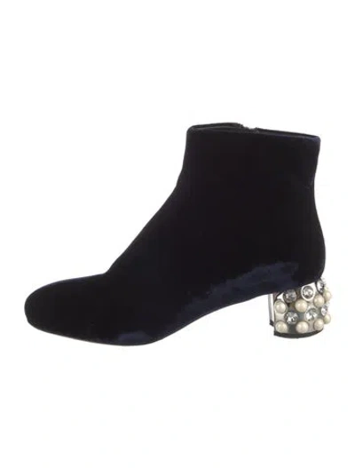 Pre-owned Miu Miu Velvet Crystal Embellishments Boots In Blue