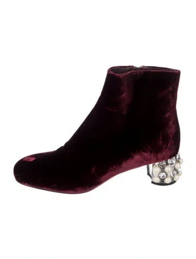 Pre-owned Miu Miu Velvet Crystal Embellishments Boots In Burgundy