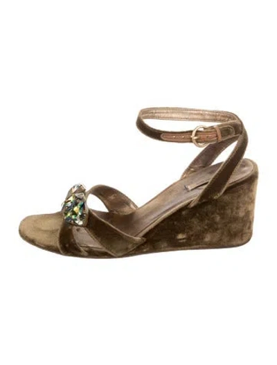Pre-owned Miu Miu Velvet Crystal Embellishments Espadrilles In Brown