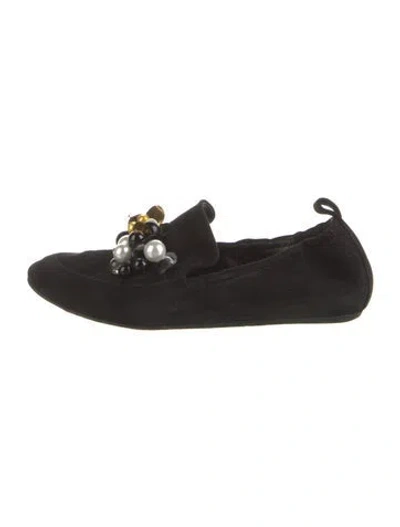 Pre-owned Miu Miu Velvet Crystal Embellishments Loafers In Black