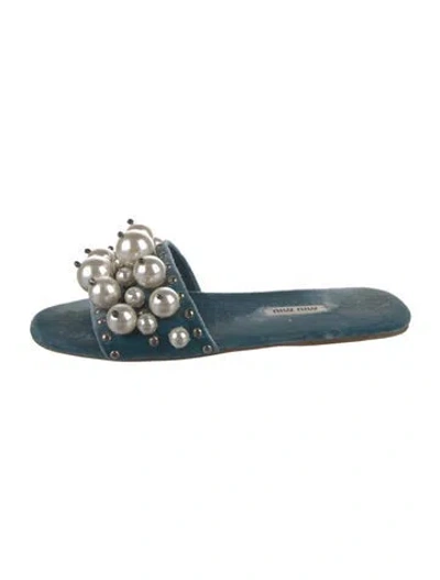 Pre-owned Miu Miu Velvet Crystal Embellishments Slides