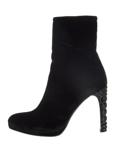 Pre-owned Miu Miu Velvet Crystal Embellishments Sock Boots In Black