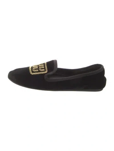 Pre-owned Miu Miu Velvet Embroidered Accent Loafers In Black