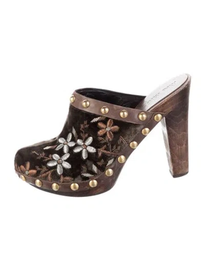 Pre-owned Miu Miu Velvet Floral Print Mules In Brown