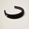 Miu Miu Velvet Cotton Headband Logo In Black