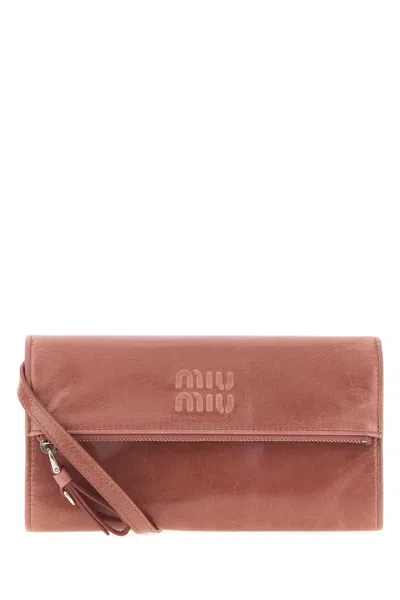 Miu Miu Velvet Leather Wallet In Pink