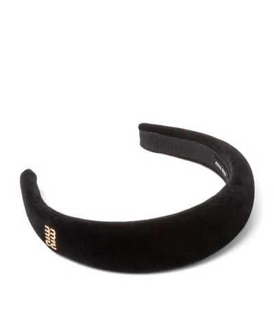 Miu Miu Velvet Logo Headband In Black