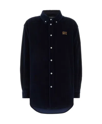Miu Miu Velvet Logo Shirt In Black