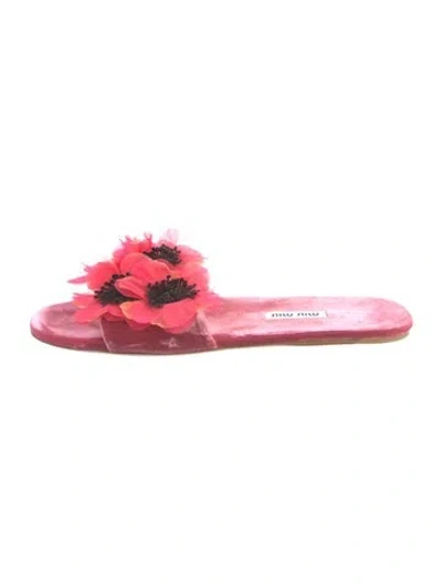 Pre-owned Miu Miu Velvet Mesh Accents Slides In Pink