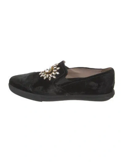 Pre-owned Miu Miu Velvet Patterned Loafers In Black