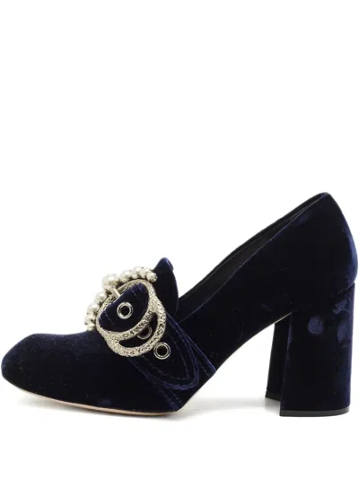 Pre-owned Miu Miu Velvet Pearl-embellishment Pumps In Blue